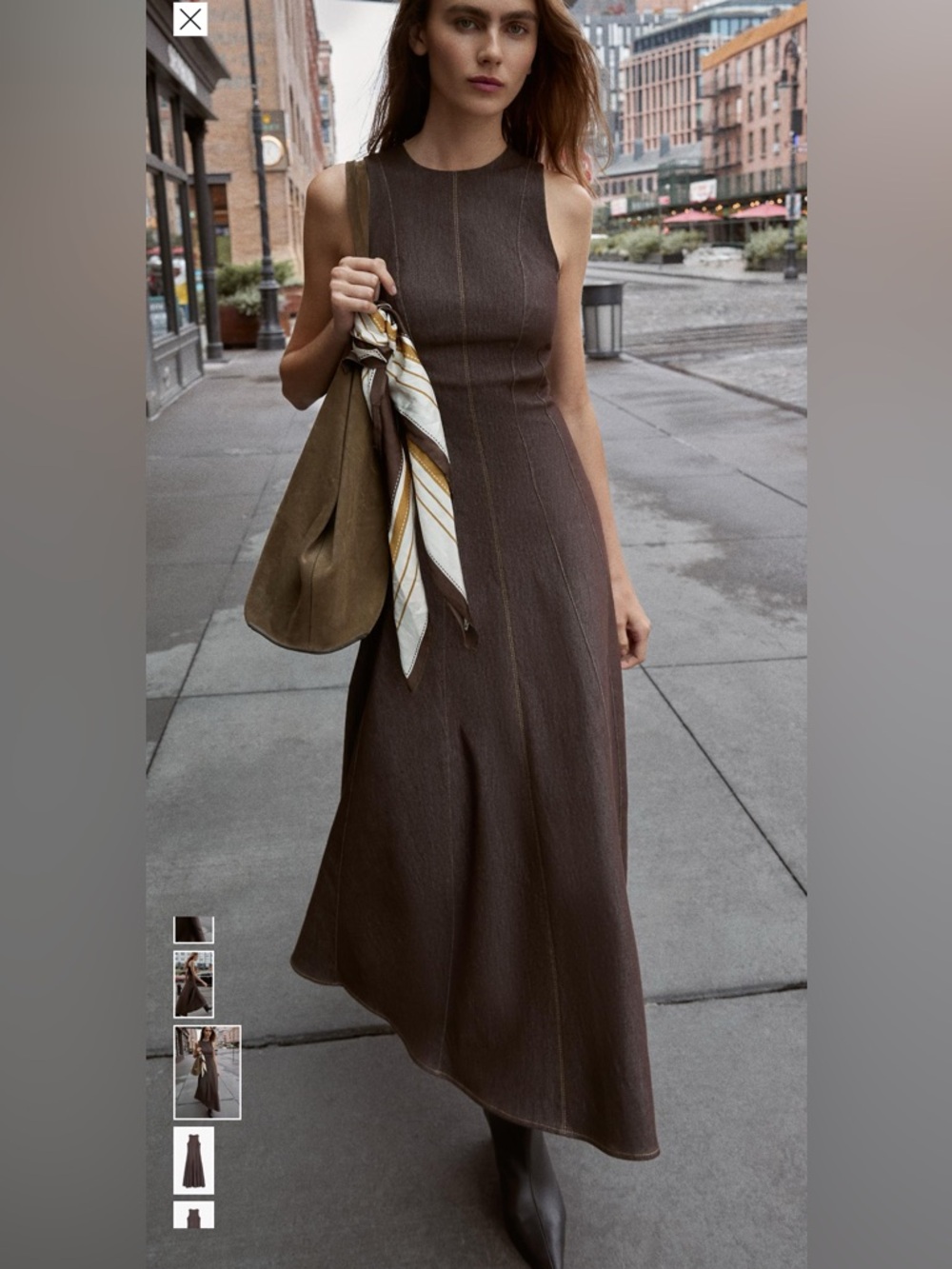 Zara Contrast Topstitch Midi Dress